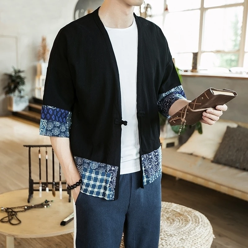 Мужской кардиган кимоно haori yukata костюм самурая пиджак рубашка FZ2005|Одежда Азии и
