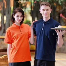 (5 get 10%off,10 get apron)Man/woman coffee shop restaurant hotel bakery short sleeve waiter T-shirt uniform work wear clothes