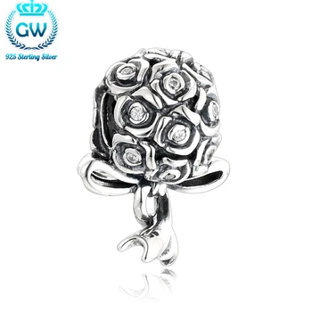 

925 Sterling-Silver-Jewelry Roses beads Fit European Charm Bracelet For women's New Year Christmas Gift Female Jewerly X445H50