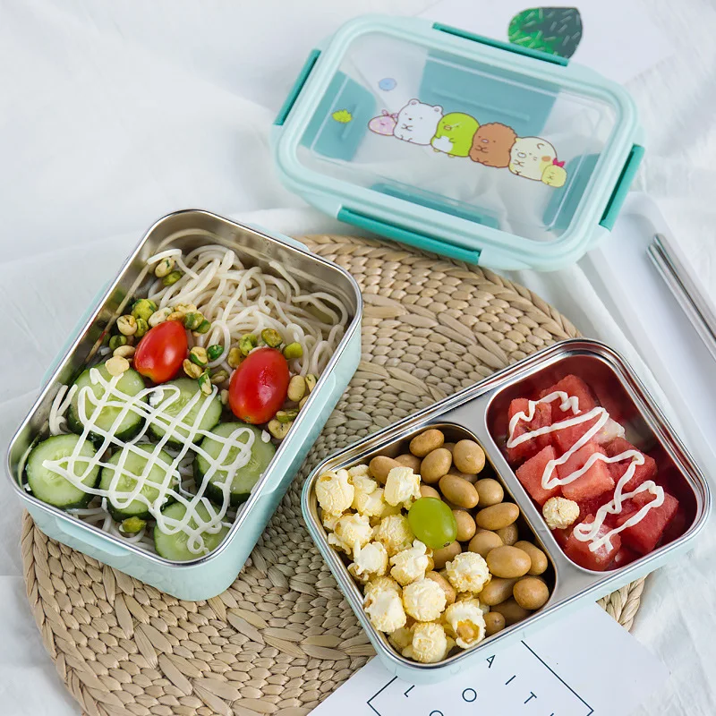 MeyJig коробка для обедов с мультипликацией Нержавеющая сталь двойной слои коробки для обедов детей портативный еда контейнер box Пикник Школы