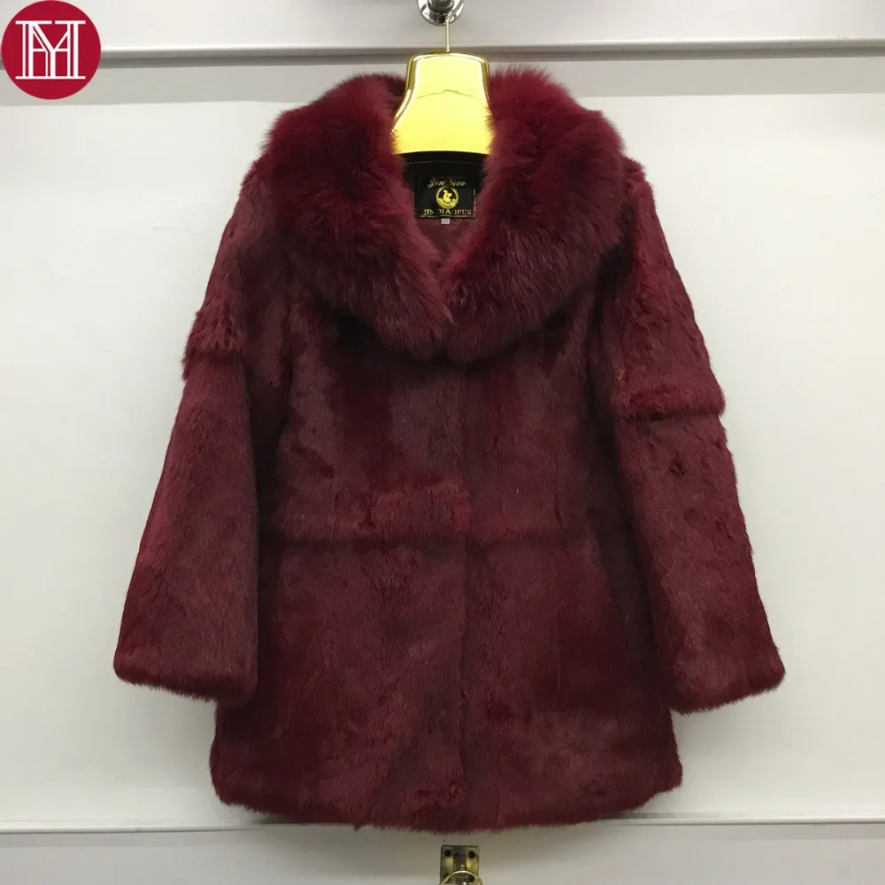 

Full Pelt Genuine Fur Long Plus Size Jacket Women Real Rabbit Fur Long Coat With Real Fox Fur Collar Natural Rabbit Fur Coat