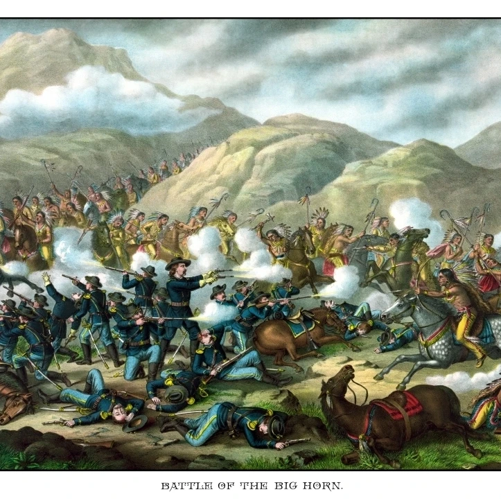 Vintage military print featuring The Battle of Little Bighorn Poster Print (16 x 11)