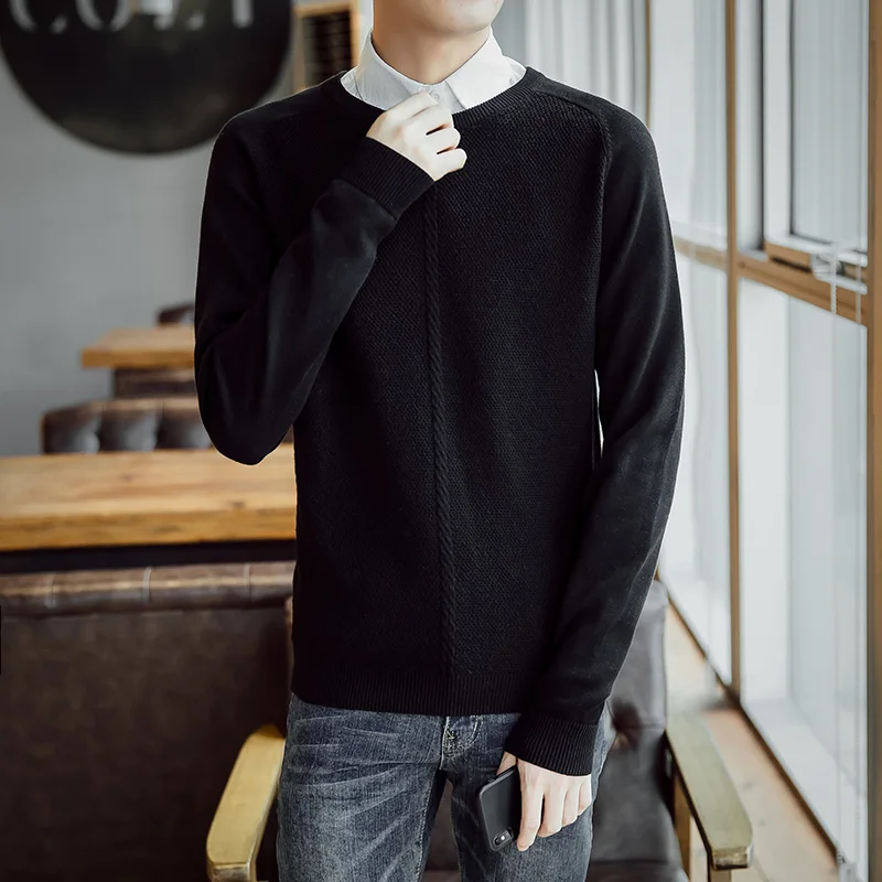 Men Sweater O-Neck Pullover For Male Cotton Long Sleeve Formal Sweater Casual Fashion Men Autumn Slim Pullovers New - Цвет: black