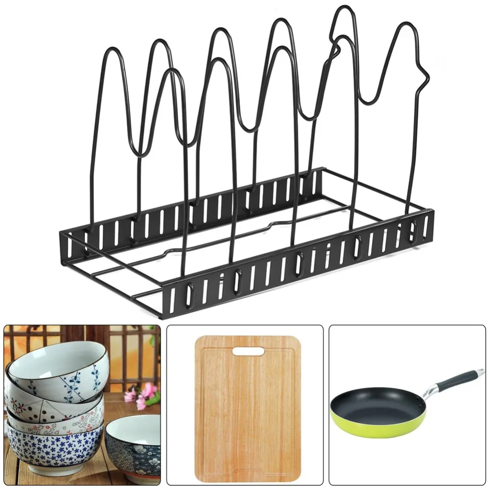 

Adjustable Kitchen Storage Rack Pan Pot Lids Cutting Board Folding Organizer Stand Pan Rack Organizer