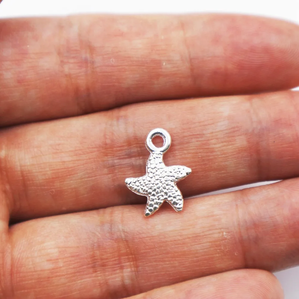 

Hot sell 30pcs metal bright silver Starfish charms Pendant for Crafts Jewelry Making Accessories