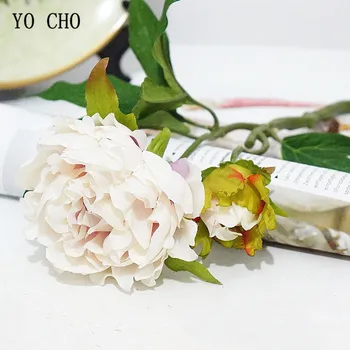 YO CHO White Peonies Artificial Flowers Pink Silk Red Wedding Flowers Bouquet Rose Artificial Peonies for Decoration Fake Flower