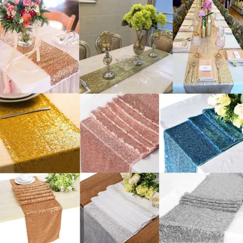 

New Sequin Sparkly Satin Table Runner Solid Cloth Party Wedding Event Party Decor High Promotion Cool Rectangle Table Runner