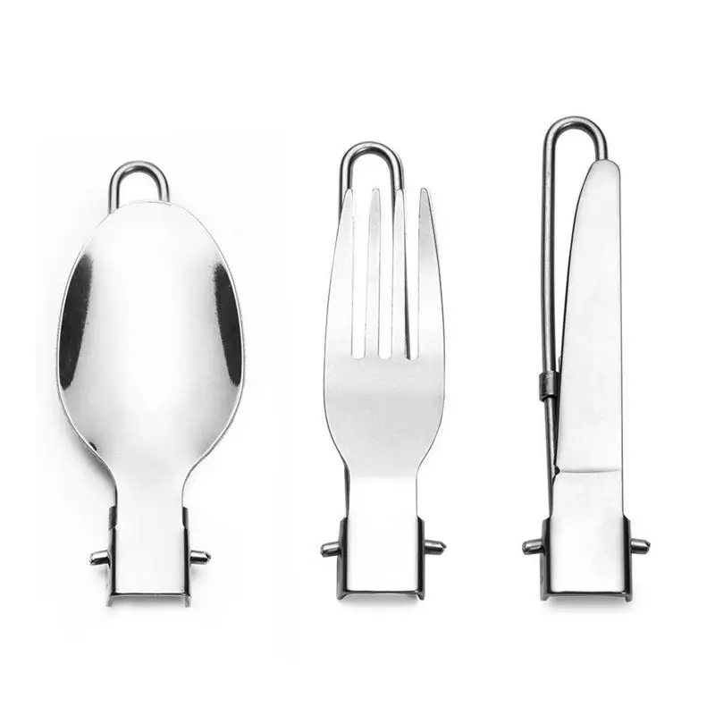 Acampar al aire libre senderismo Picnic utensilios de cocina conjunto de portátil de 304 de acero inoxidable colgante Copa plegable utensilios de cocina equipos de