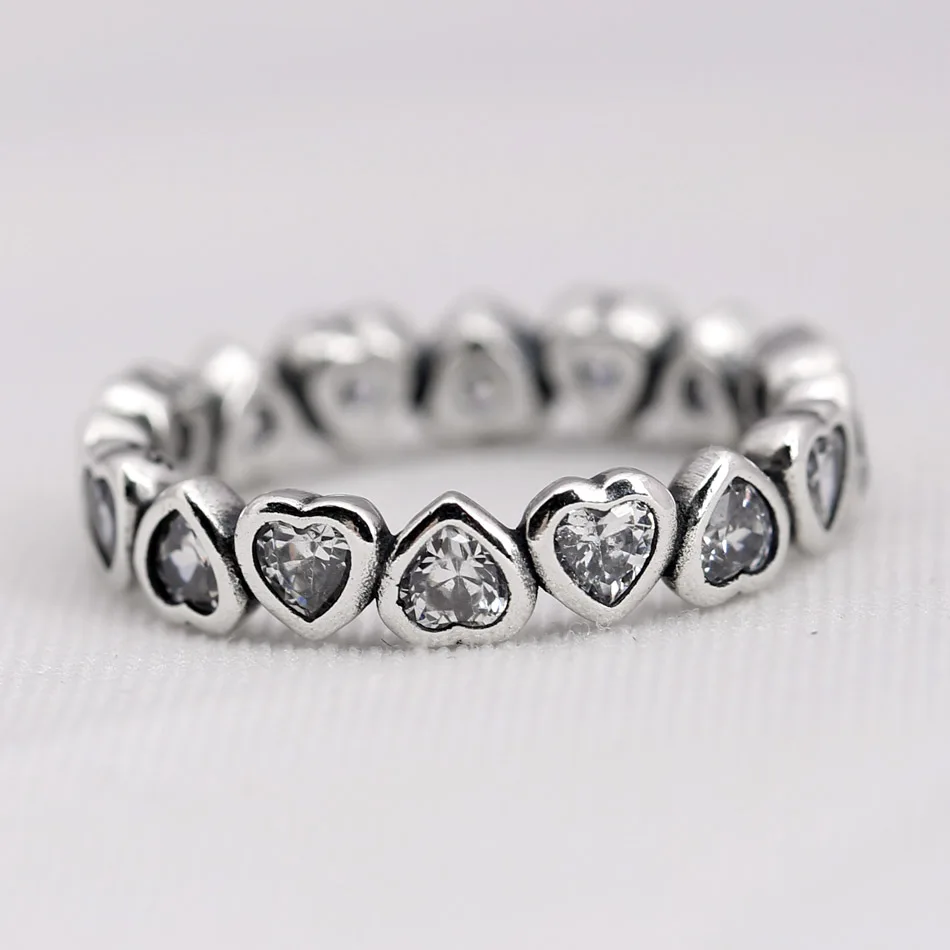 

Authentic 925 Sterling Silver Ring Forever More Love Heart With Crystal Rings For Women Wedding Party Gift Pandora Jewelry