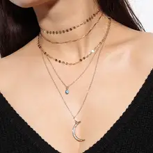 

KobitAce necklace women 2018 long necklace women gold Sequins are set with the moon eye pendant collarbone necklace