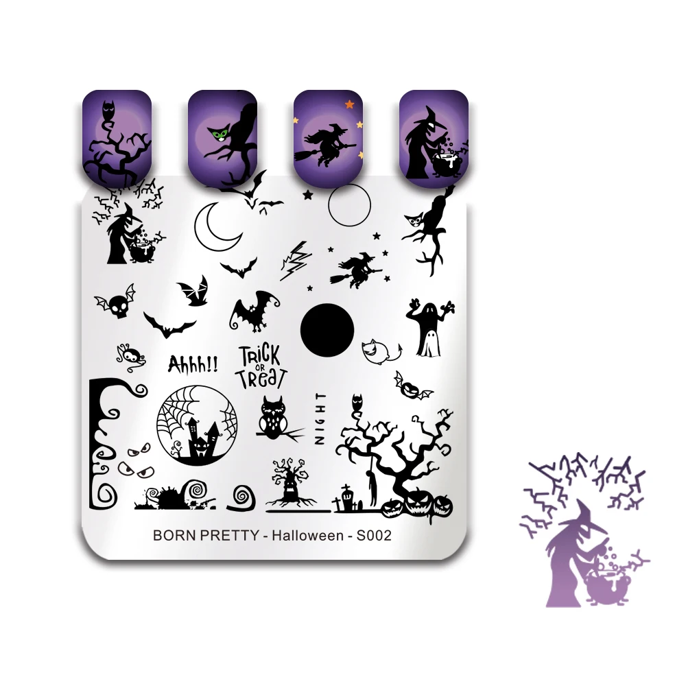 

BORN PRETTY Halloween Day Cat Witch Bat Nail Stamping Plate Square Stamping Template Nail Art Decoration Polish