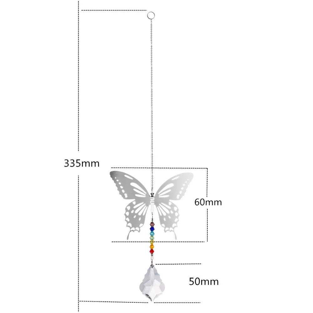 Металлическая Бабочка, Рождественская подвесная люстра для окна, призмы, радужные бусины, чакра, Ловец Солнца для свадьбы, домашнего декора
