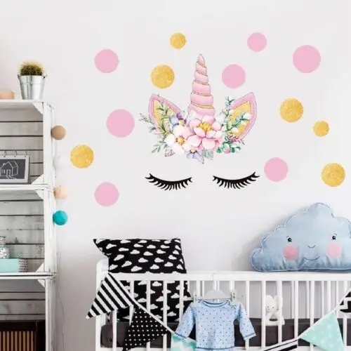

US Unicorn Wall Art Dots Stickers Girl Bedroom Home Room Door Flower Decal Decor