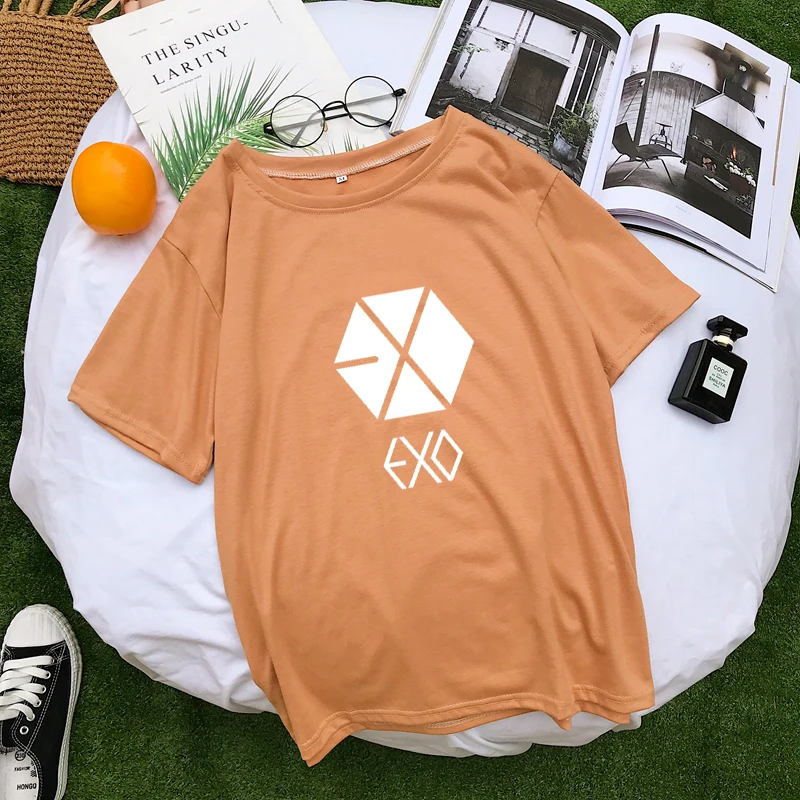 Женская хлопковая Футболка EXO Kpop Повседневная Уличная футболка с короткими