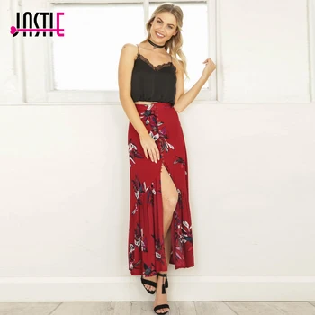 

Jastie 2019 Summer Skirts Womens Vintage Floral Print Long Skirt Gypsy Boho Chic Faldas Mujer Mermaid Hem Maxi Skirt Saia Longa