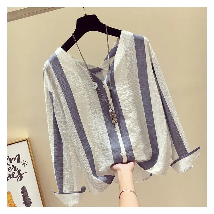 Fashion Long Sleeve Striped Blouse Womens Tops And Blouses 2019 Chiffon Blouse Shirt V-neck Rayas Blusas Mujer Chemise Femme (7)