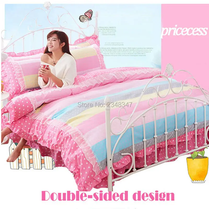 Sweet Pink Colorful Rainbow Lace Princess 4Pc Twin/Full/Queen/King Size