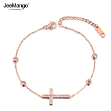 JeeMango трендовые глиняные браслеты с хрустальным крестом, очаровательный браслет для женщин из нержавеющей стали CZ Link& Chain Bracelet для рождественского подарка JB19044