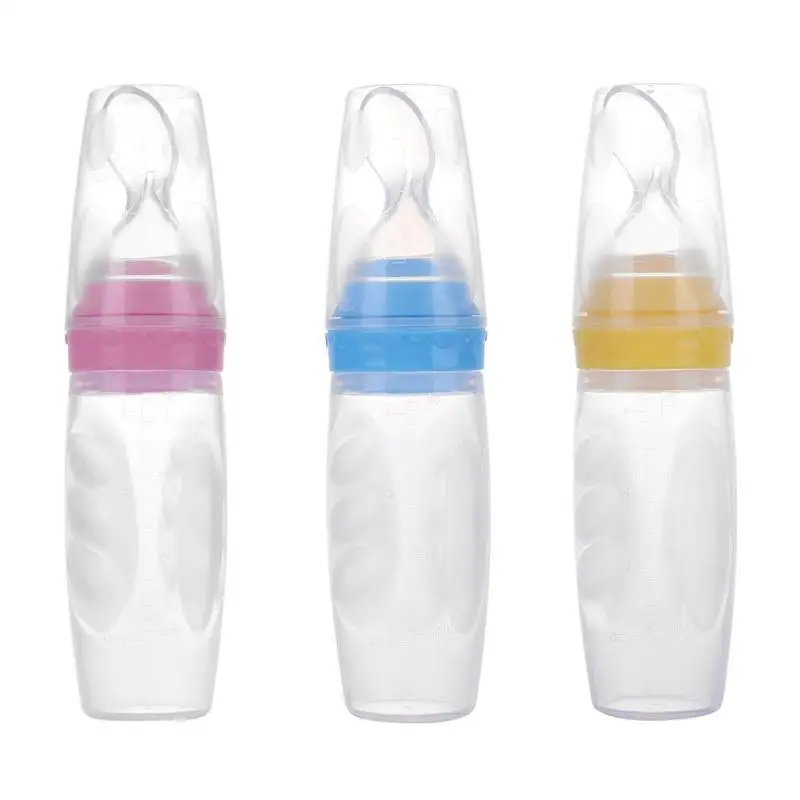 Бутылочка для кормления новорожденных, Мягкая силиконовая ложка с крышкой, пищевая подставка для малышей, детские столовые приборы, рисовая бутылочка для каши