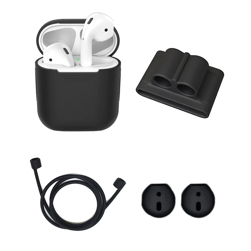 4 In 1 Silicone Case Cover Watchband Holder Anti-lost Strap Eartips For Apple AirPods Wireless Earphone Accessories Case Bags