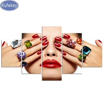 

eye lip make-up Nail 5d diy diamond painting woman square stones pictures of rhinestone 5d diamond embroidery full display 5 pcs