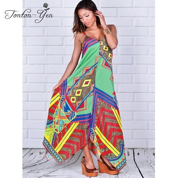 

Sexy Asymmetrical Dress Long Beach dress 2XL women Print Spaghetti Strap Robe femme 2018 summer plus size Drop Shipping