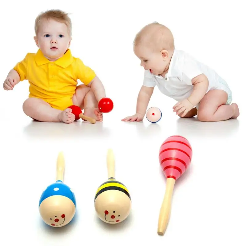 1 قطعة الملونة خشبية Maracas الكرة حشرجة اللعب سرير طفل في سن المشي جرس الرمال مطرقة الاطفال الطفل التعلم المبكر الآلات الموسيقية اللعب
