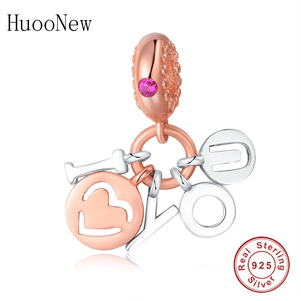 

Fit Original Pandora Charms Bracelet Pendant I Gold Smile Heart YOU Letter Necklace Dangle S925 Sterling Silver Jewelry Berloque
