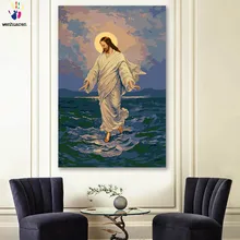 DIY цвета картины по номерам с цветами основатель христианский Иисус Картина Рисунок Живопись по номерам Обрамленный дом