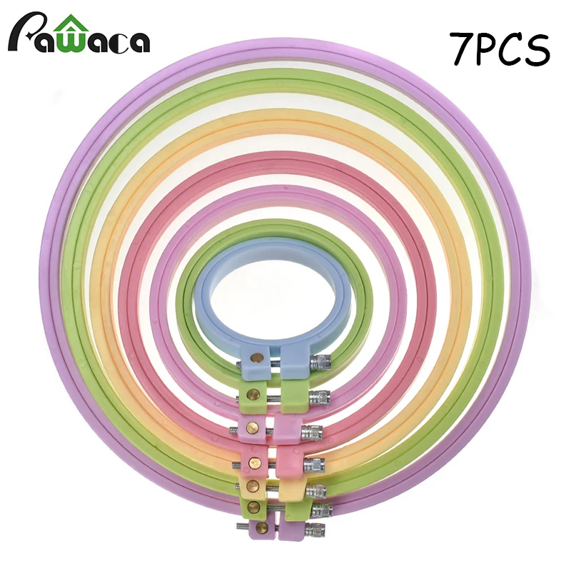 

7 Pieces Embroidery Hoops Plastic Cross Stitch Hoop Frame Ring Round Embroidery Circle Loop Set DIY Household Craft Sewing Tools