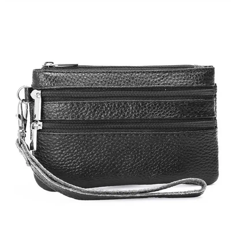 

KANDRA New Fashion Triple Zipper Soft Genuine Leather Coin Change Purse 2019 Clutch Wallet Women Small Bag Card Holder Wristlet