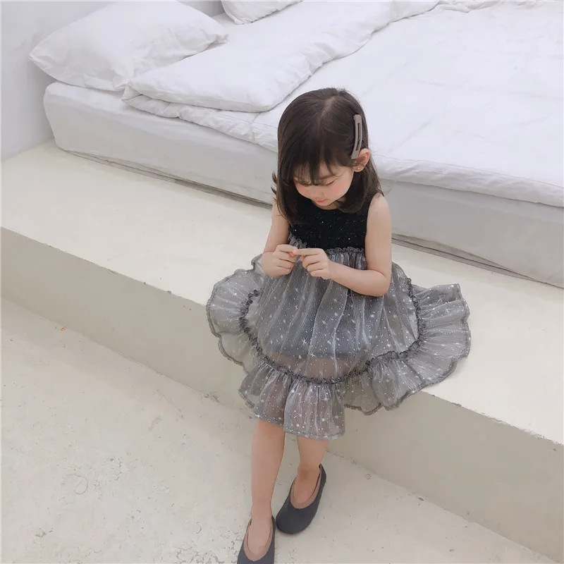 

2019 Summer New Girl Star Soft Sleeeless Princess Dress Children Lace Patchwork Cute A-line Dress Toddler Baby Infants Clothing