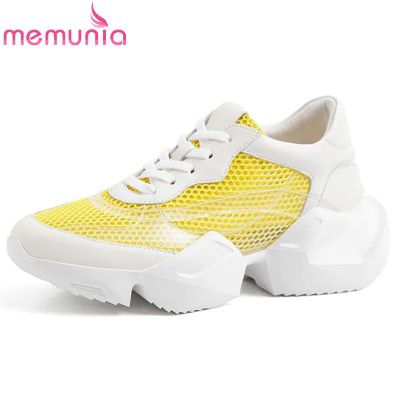 

MEMUNIA 2019 new arrival genuine leather shoes ladies spring summer light breathable platform shoes women sneakers big size 42