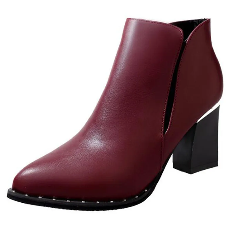 COVOYYAR/; женские ботинки на высоком каблуке; английские остроконечные Модные женские ботинки с заклепками; ботильоны с эластичной лентой; WBS1086 - Цвет: Красный