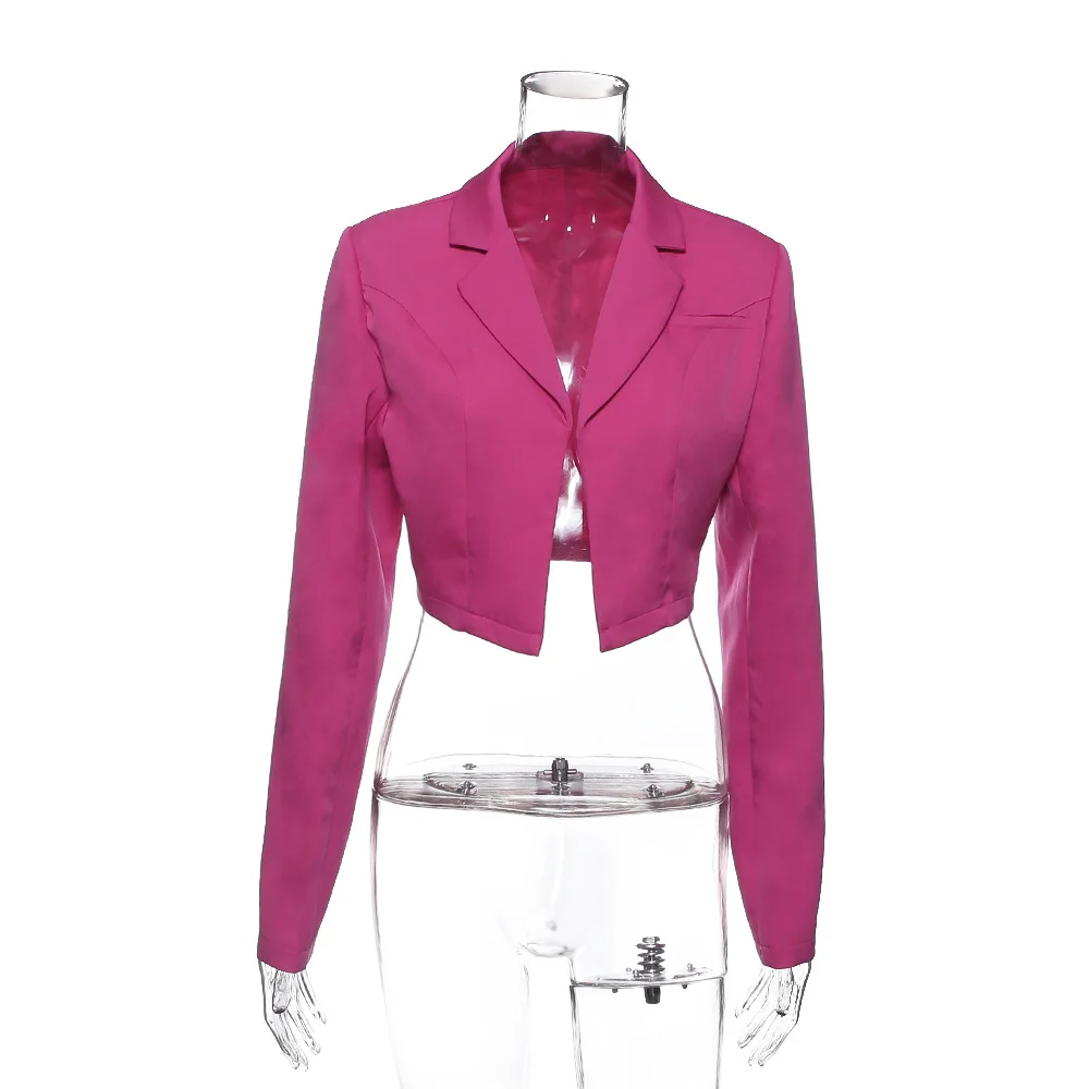 2019 Fashion Neon Yellow Women Blazer Formal OL Blazer Feminino Sexy Slim Short Girl Coat Solid Autumn Notched Women Blazer