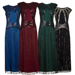 Женское платье 1920 s с воланами, платье Great Gatsby, винтажное классическое платье без рукавов, украшенное в бусинах и пайетках, платье с бахромой