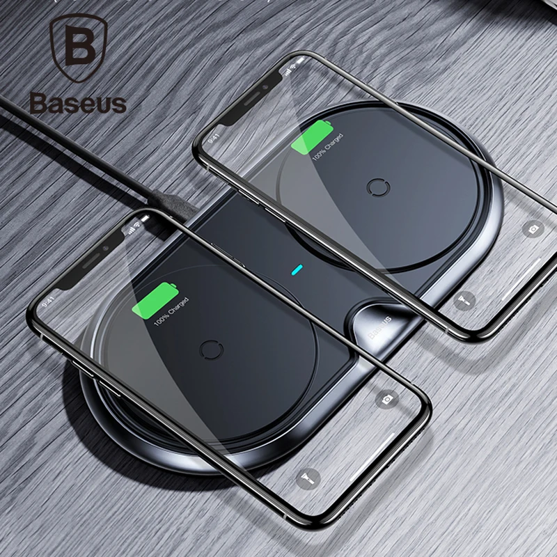 

Baseus 10W Dual Seat Qi Wireless Charger For iPhone X 8 Samsung S9 S8 Note 8 Fast Charging 3.0 Wireless Charging Desktop Charger