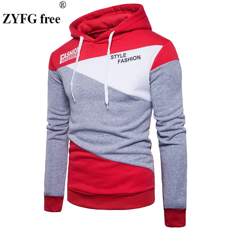 

2017 New style Men's autumn and winter Pullovers Hoodies tops Men cotton Fashion 3 color geometry patchwork Hoody add size S-XXL