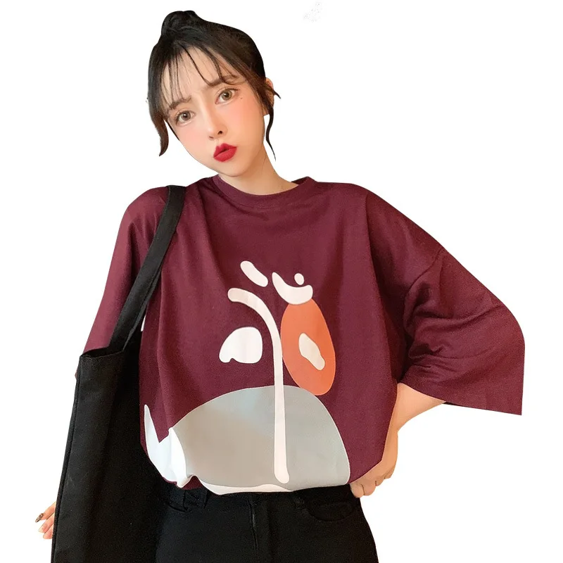 

WomenT-shirt Ulzzang Korean Korea Women Fashion Clothing Cute Cartoon Print Loose Black Short Sleeve T shirt Tops