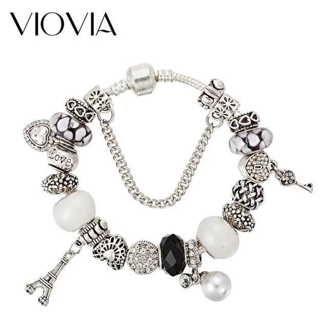 Viovia Eiffel Tower Charms Beads Fit Original Bracelet Bangle With Viovia Eiffel Tower Charms Beads Fit Original Bracelet Bangle With Simulated Pearl Charm For