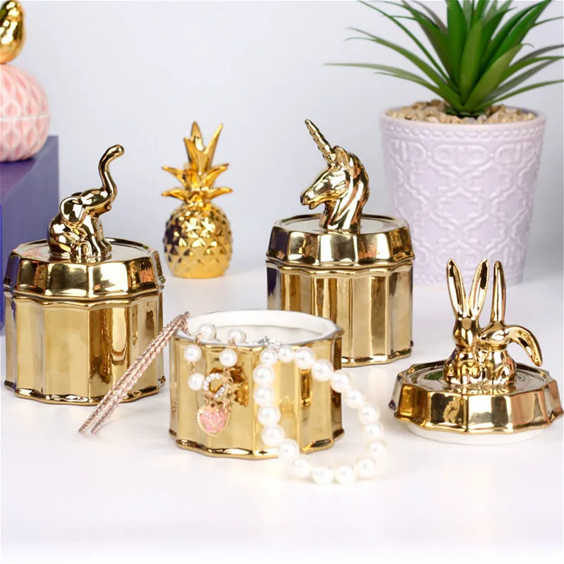 

Retro Court Ceramic Animal Candy Jar Unicorn Jewelry Box Wedding Ring Earrings Necklace Storage Can Organizer Trinket Box Gifts