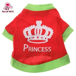 2017 Princess Crown узор футболка для Товары для собак (красный, XS-L) прекрасный хлопок Одежда для собак Футболки для собак для домашних животных