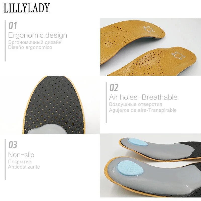 High quality Leather orthotics Insole for Flat Foot Arch Support orthopedic pad Silicone Gel Insoles for men and women shoes