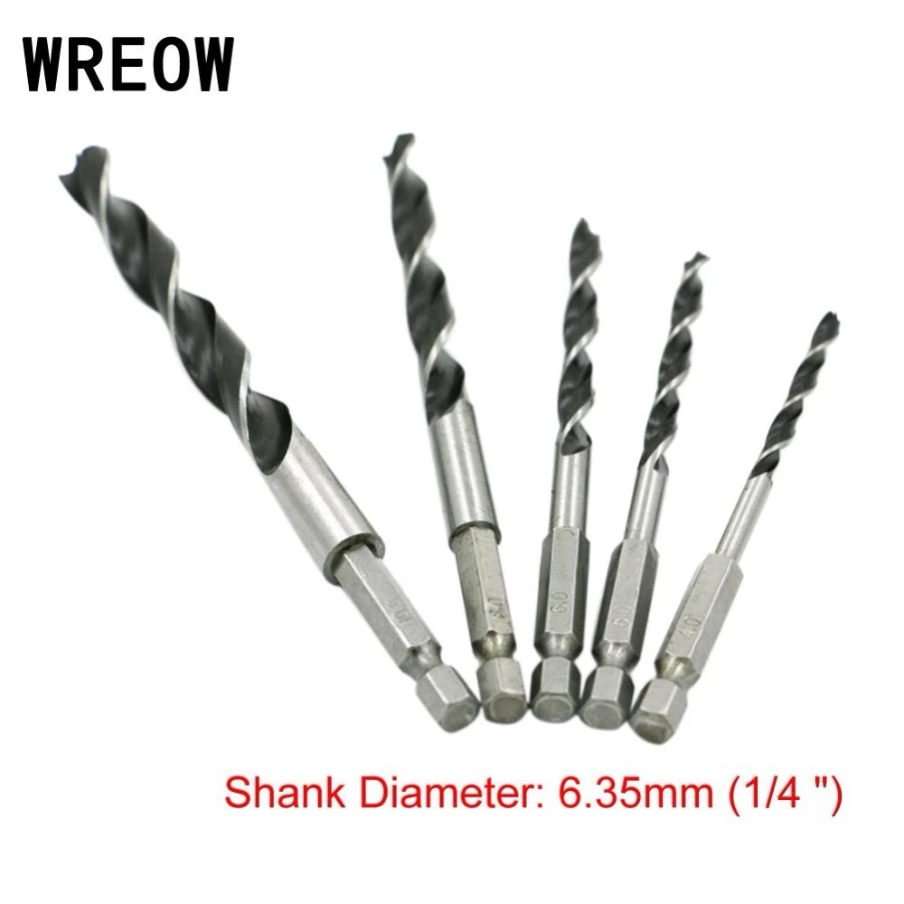 KHJK Durable 5PCS Drill Bit Set 4mm 5mm 6mm 8mm 10mm Change Metal Tools 1/4 Hex Shank Wood Rustproof Woodworking Drill Hexagonal Shank KHJK Durable 5PCS Drill Bit Set 4mm 5mm 6mm 8mm 10mm Change Metal Tools 1/4 Hex Shank Wood Rustproof Woodworking Drill Hexagonal Shank