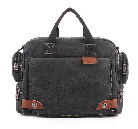 MANJIANGHONG Мужская холщовая сумка-мессенджер, мужская сумка через плечо, холщовая сумка-мессенджер, мужская сумка, деловая сумка-тоут, портфель - Цвет: Черный