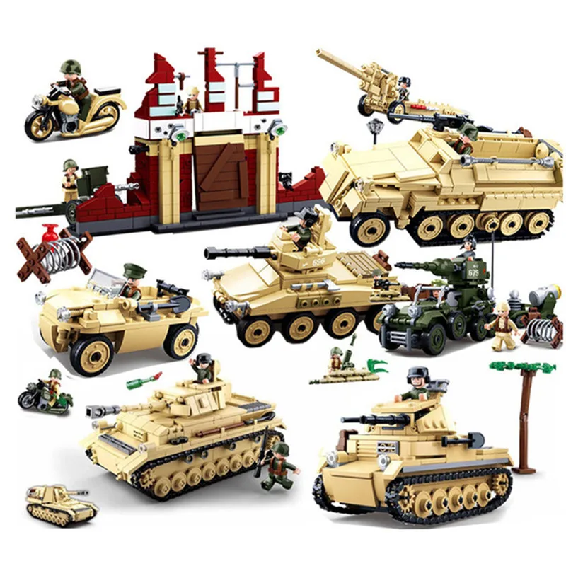 

World War 2 WW2 Armored Vehicle T-34 Tiger King Tank Military SWAT Army Building Block Compatible With Lego Cities Creators Toys