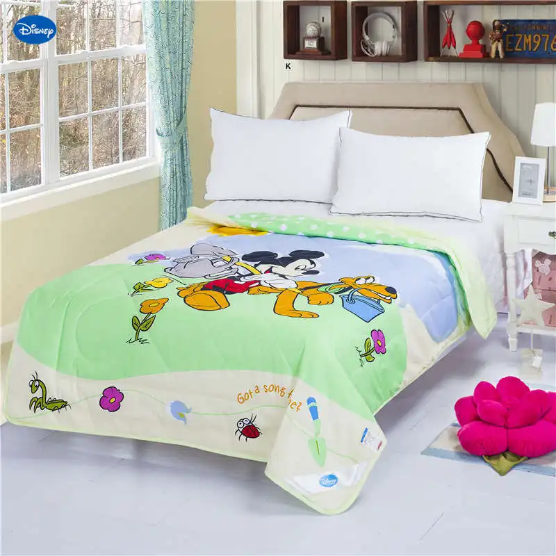 Green Disney Mickey Mouse Quilt Summer Cotton Fabric Comforter Bedding