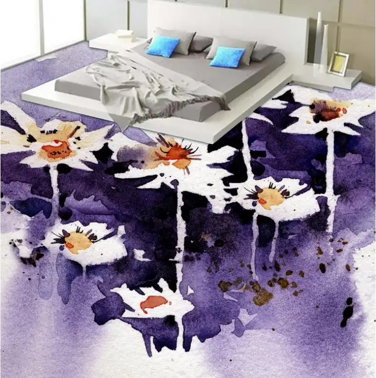 

Watercolor Style 3D Waterproof Wall Floor paper Flowers 3D Wallpaper Living Room Bathroom Non-slip 3D Flooring