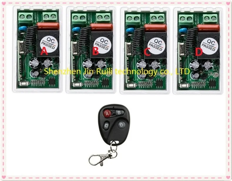 

most simple wiring AC220V 1CH Radio Controller RF Wireless Relay Remote Control Switch 315 MHZ 433 MHZ 1XTransmitter +4 Receiver