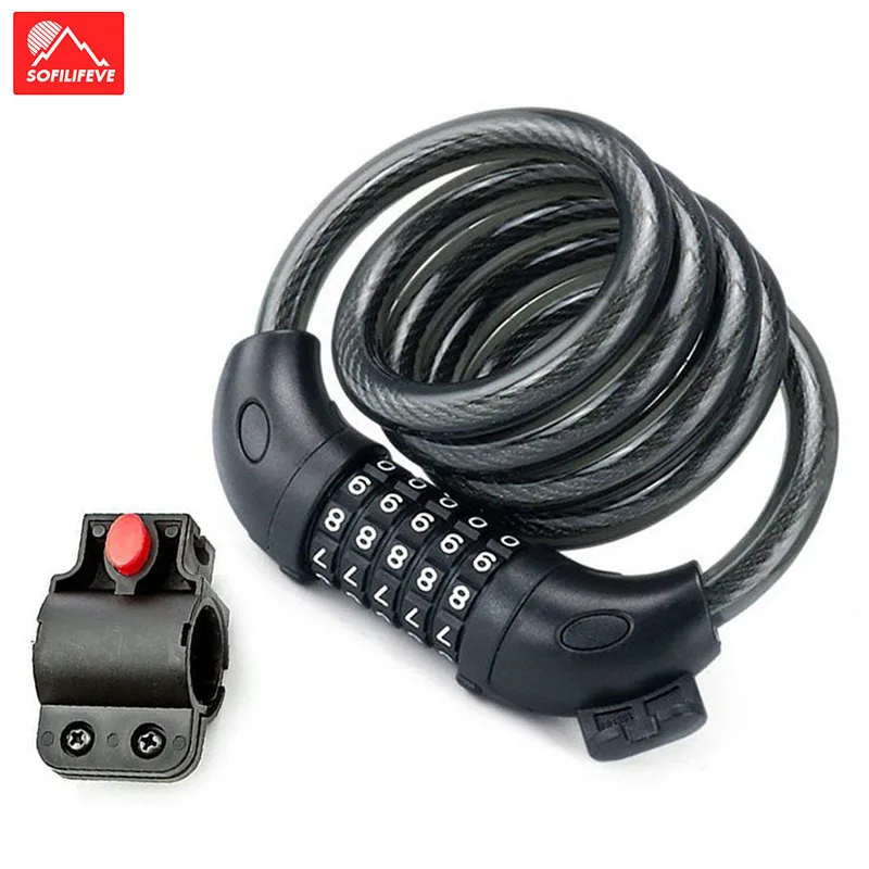 Bike Lock 5 Digit Code Combination Bicycle Security Lock 1200 mm x 12 mm Steel Cable Spiral Bike Cycling Bicycle Lock